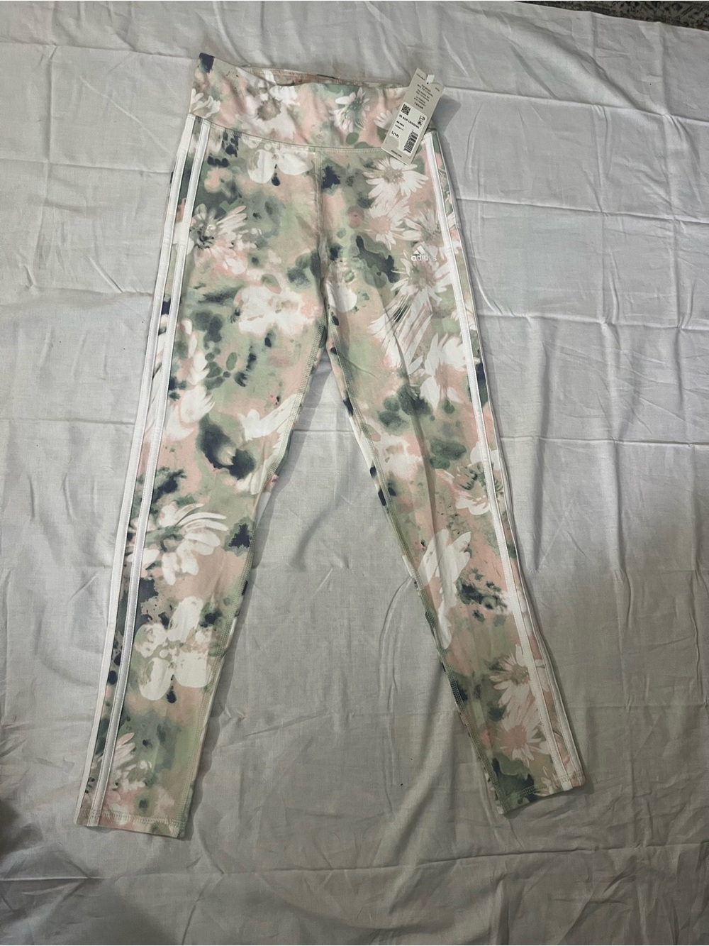 adidas Girls Floral Print Leggings in Pink, Green & White